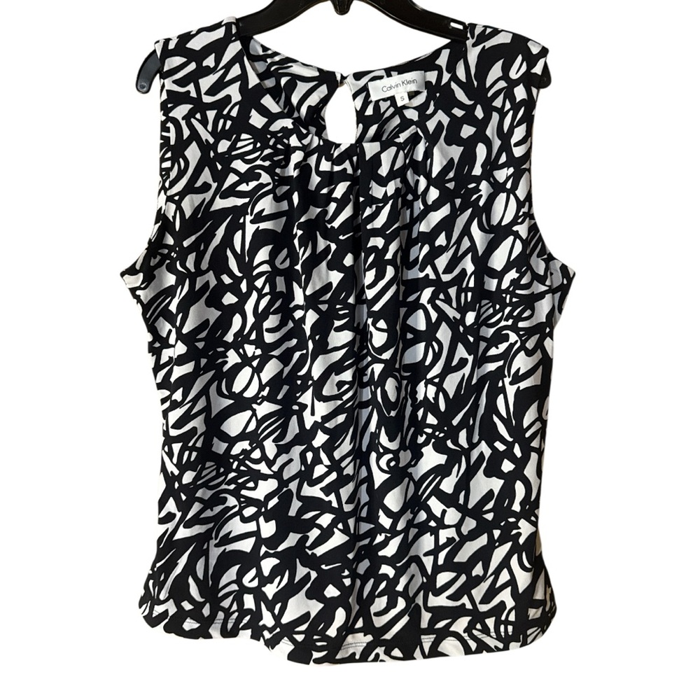 Calvin Klein Black & White Abstract Sleeveless Camisole Blouse - Size S